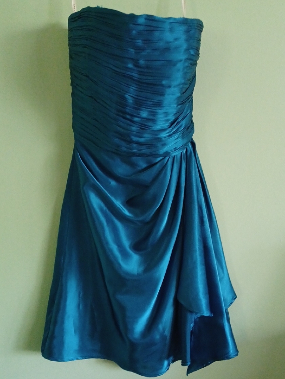 Bari Jay Strapless Teal Satin Party Dress